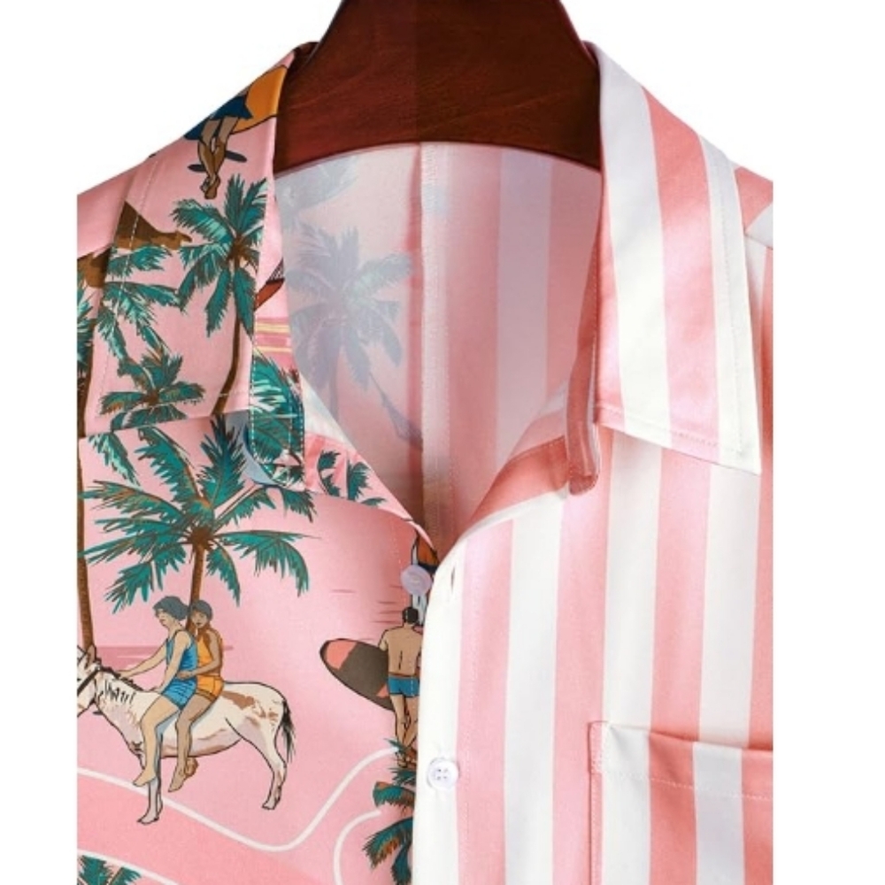 Hawaiian Flamingo Casual Tropical Short Sleeve Shirt Pink - Picture 3 of 6